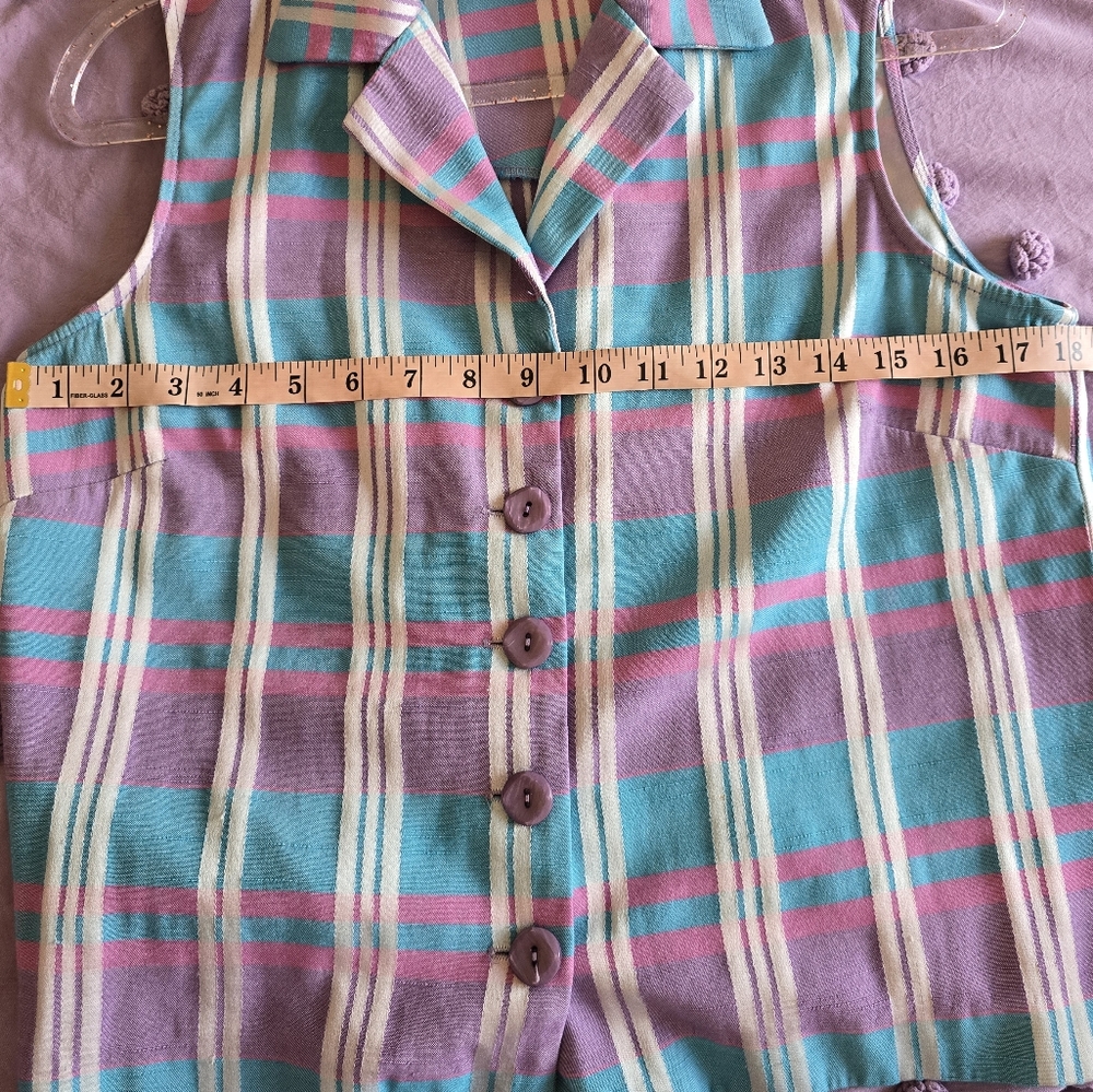 Vintage Pastel Plaid Suit Vest Tank Top - Picture 7 of 9